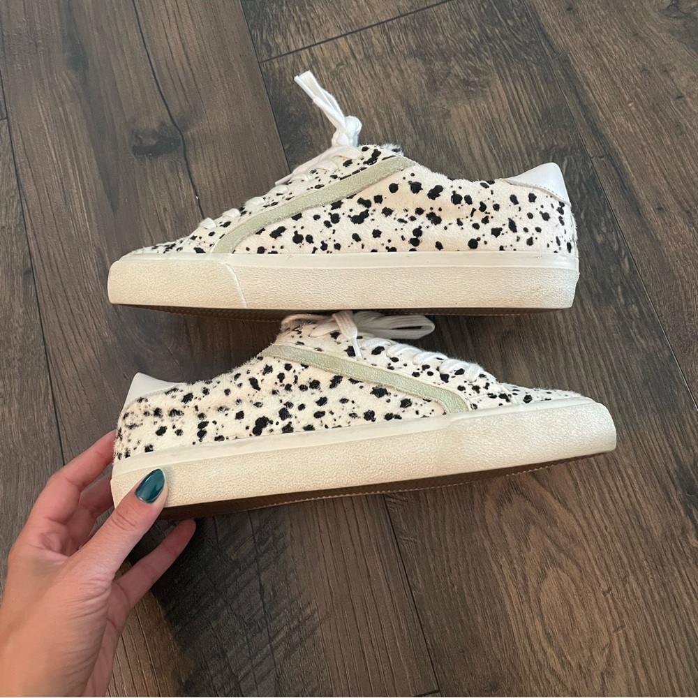 Madewell Women MWL Sidewalk Low Top Sneakers in Spatter Painted Calf Hair Size 8
